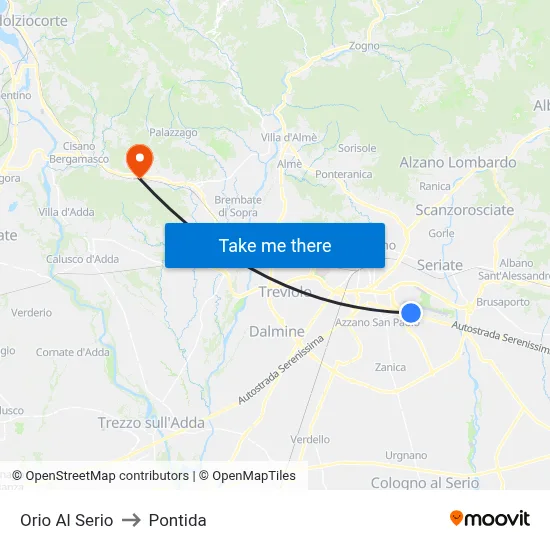 Orio Al Serio to Pontida map