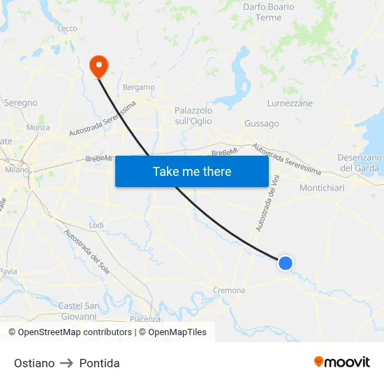 Ostiano to Pontida map