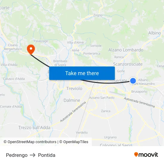 Pedrengo to Pontida map