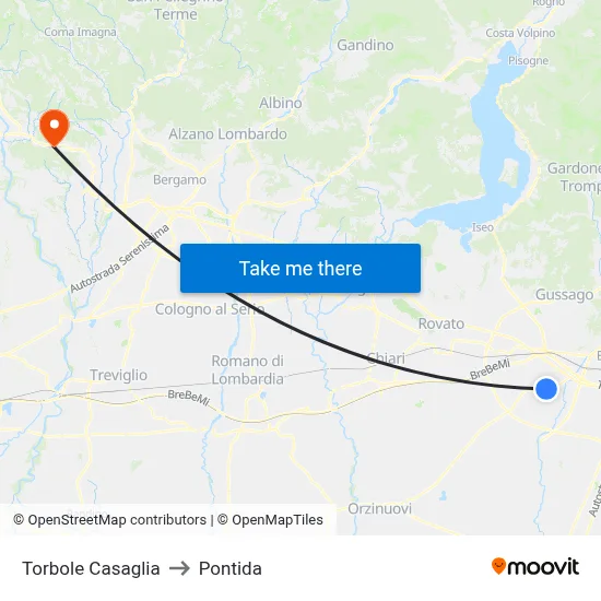 Torbole Casaglia to Pontida map