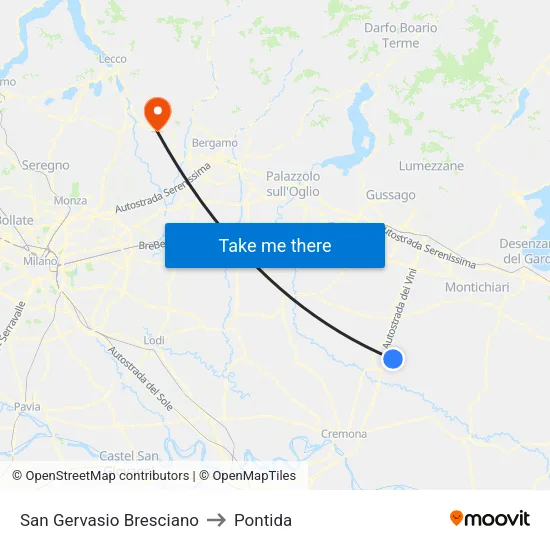 San Gervasio Bresciano to Pontida map
