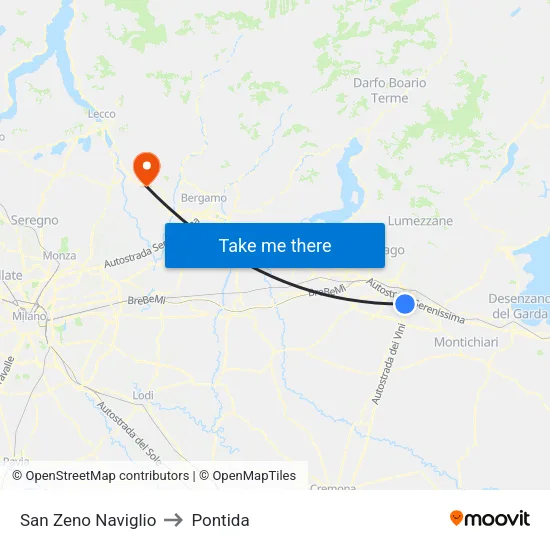 San Zeno Naviglio to Pontida map