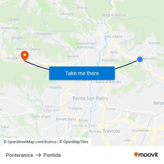 Ponteranica to Pontida map