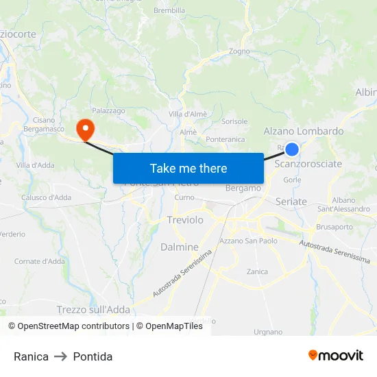 Ranica to Pontida map
