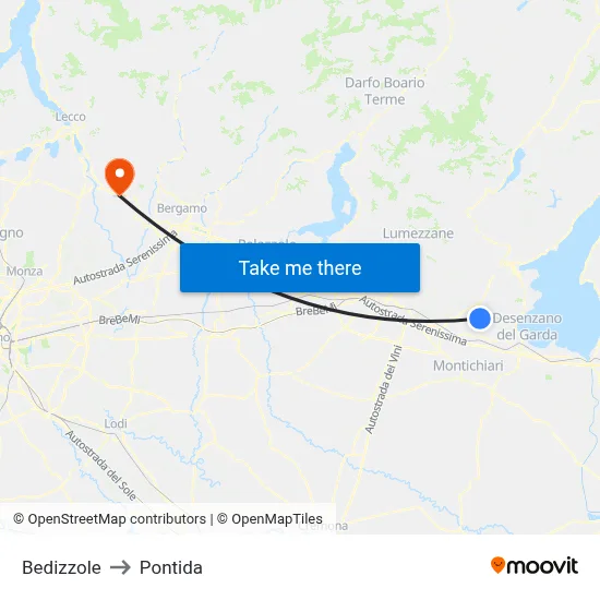Bedizzole to Pontida map