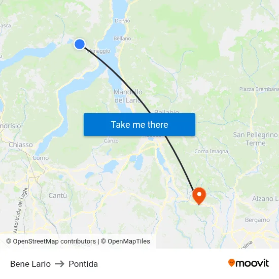 Bene Lario to Pontida map