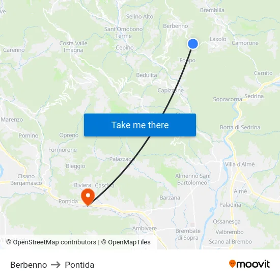 Berbenno to Pontida map