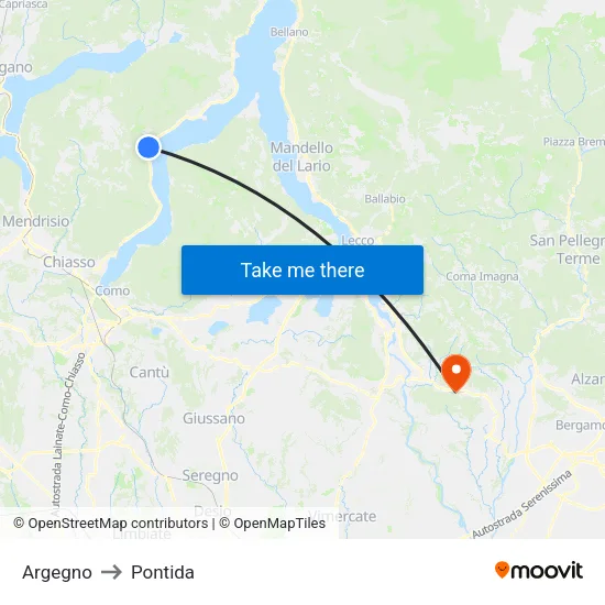 Argegno to Pontida map