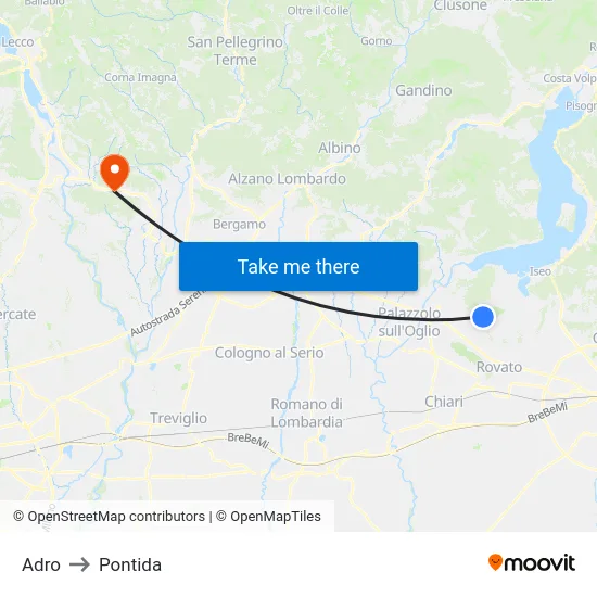 Adro to Pontida map