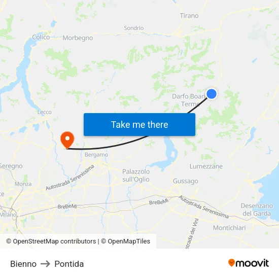Bienno to Pontida map