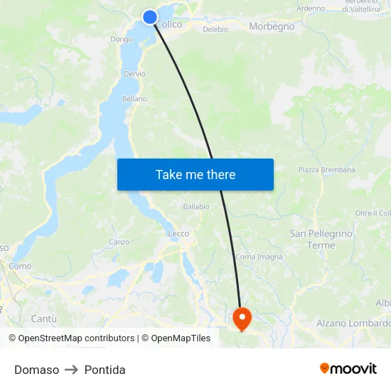 Domaso to Pontida map