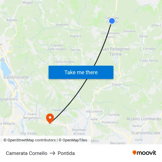 Camerata Cornello to Pontida map