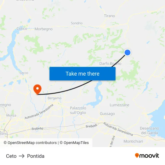 Ceto to Pontida map