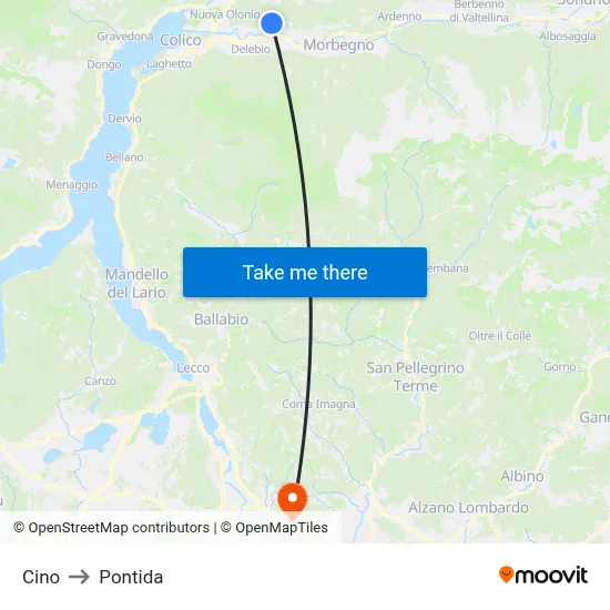 Cino to Pontida map
