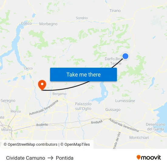 Cividate Camuno to Pontida map