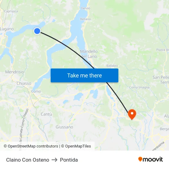 Claino Con Osteno to Pontida map