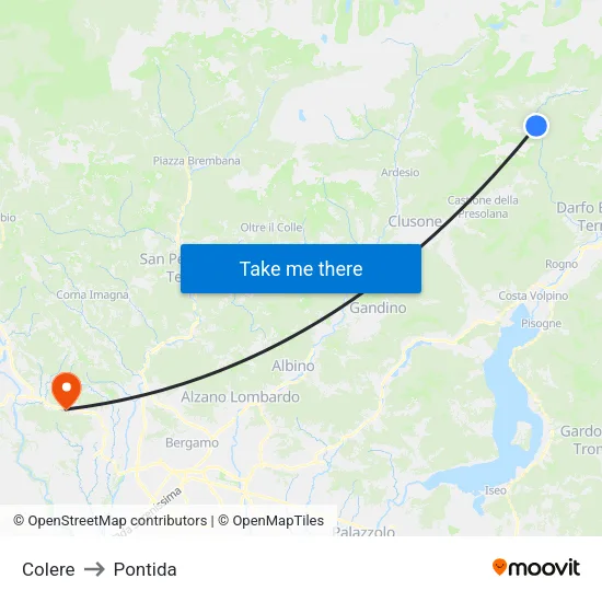 Colere to Pontida map