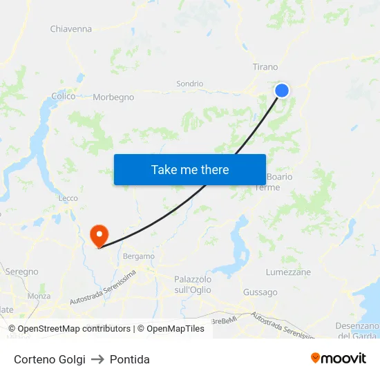 Corteno Golgi to Pontida map
