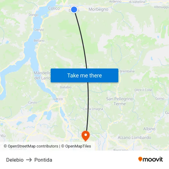 Delebio to Pontida map
