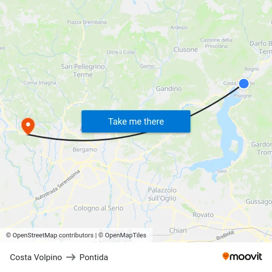 Costa Volpino to Pontida map
