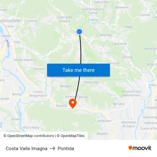Costa Valle Imagna to Pontida map
