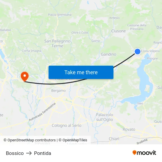 Bossico to Pontida map