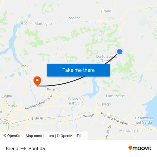 Breno to Pontida map
