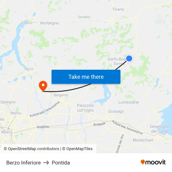 Berzo Inferiore to Pontida map