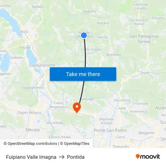 Fuipiano Valle Imagna to Pontida map