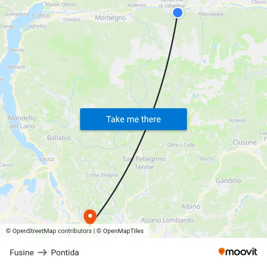 Fusine to Pontida map