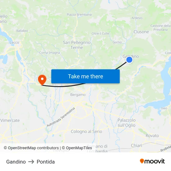 Gandino to Pontida map
