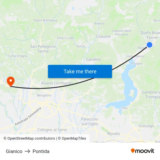 Gianico to Pontida map