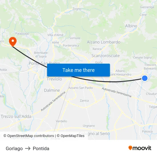 Gorlago to Pontida map