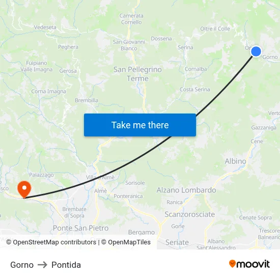 Gorno to Pontida map