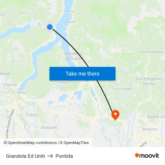 Grandola Ed Uniti to Pontida map