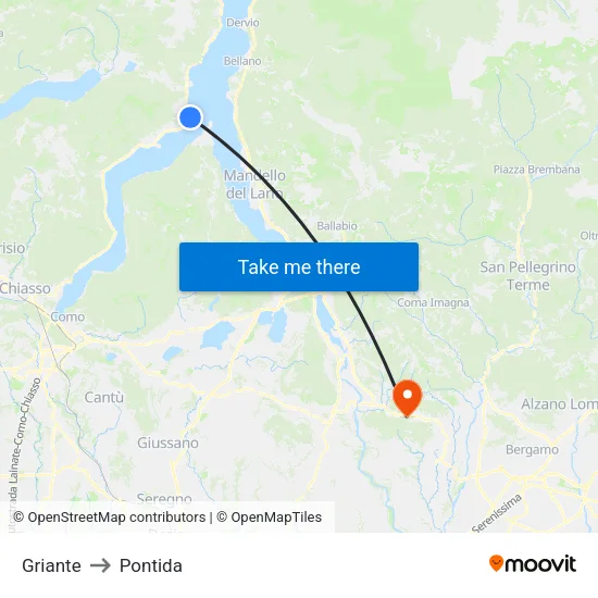 Griante to Pontida map