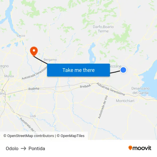 Odolo to Pontida map