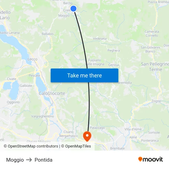 Moggio to Pontida map