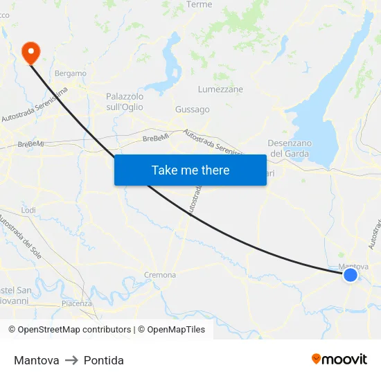 Mantova to Pontida map