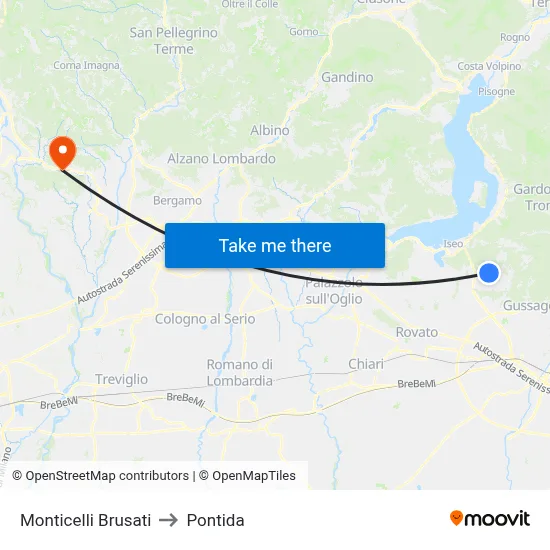 Monticelli Brusati to Pontida map