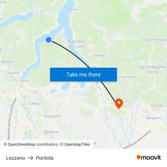 Lezzeno to Pontida map