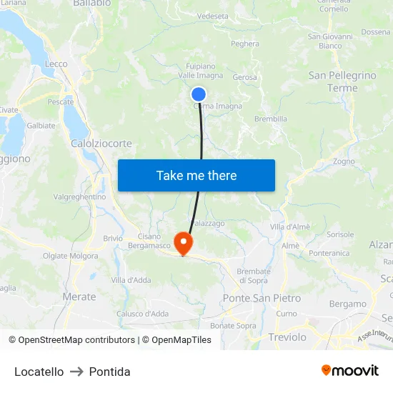 Locatello to Pontida map