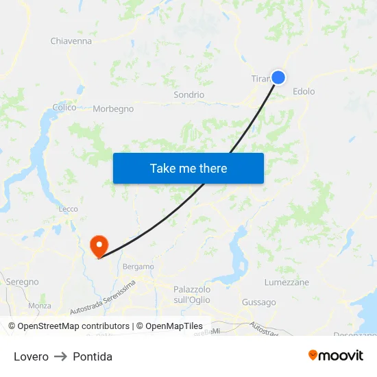 Lovero to Pontida map