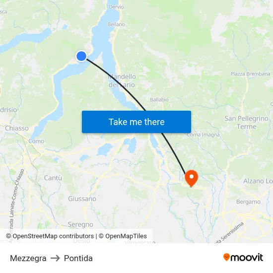 Mezzegra to Pontida map