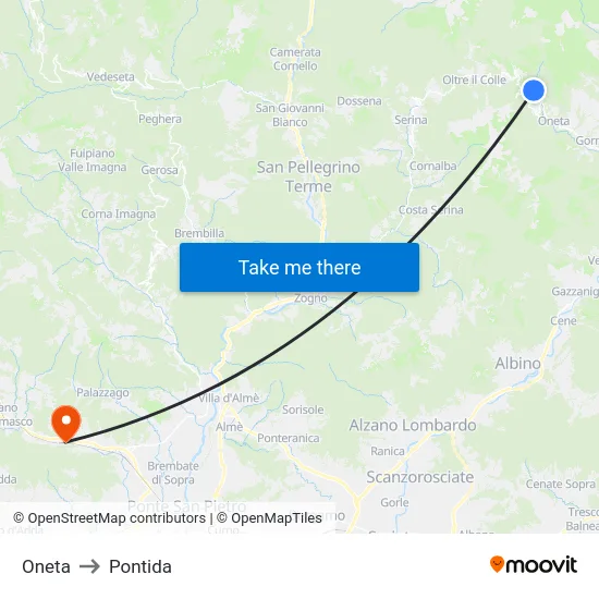 Oneta to Pontida map