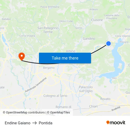 Endine Gaiano to Pontida map