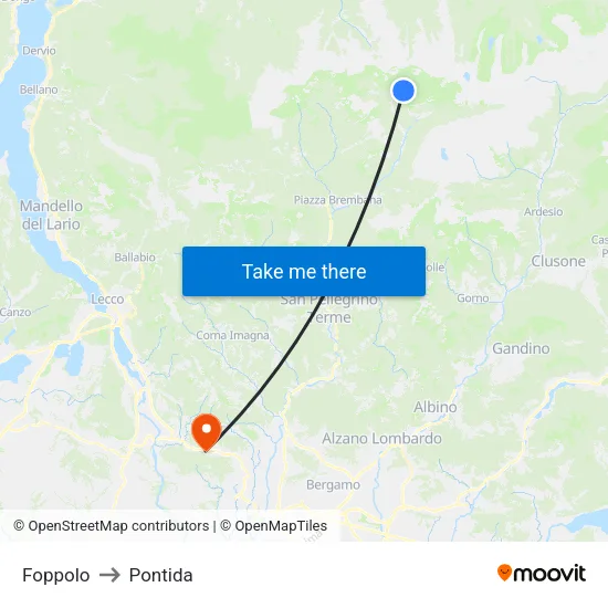 Foppolo to Pontida map