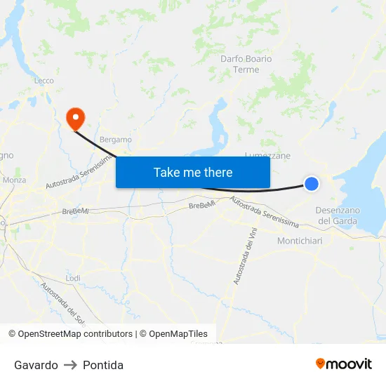 Gavardo to Pontida map