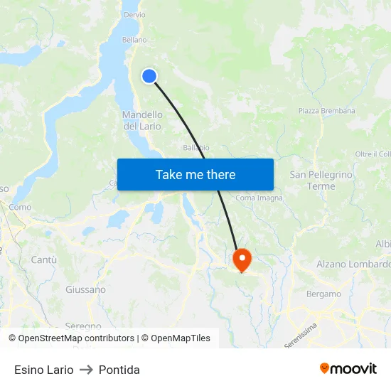 Esino Lario to Pontida map