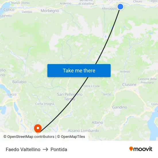Faedo Valtellino to Pontida map